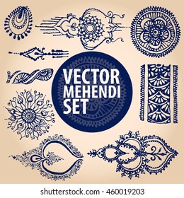 vector set : illustration mehendi, henna tattoo 