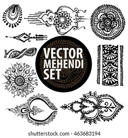 vector set : illustration mehendi, henna tattoo 