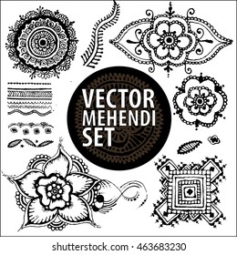 vector set : illustration mehendi, henna tattoo 