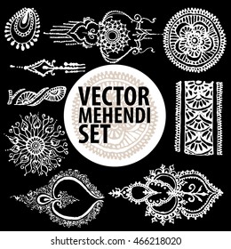 vector set : illustration mehendi, henna tattoo 