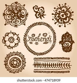vector set : illustration mehendi, henna tattoo 