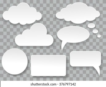 Vector set illustration messages in the form of clouds, circle and rectangle with transparent shadows