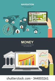 Vector set illustration of  money flat design.navigation. Concepts web banner and printed materials.