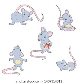 vector set illustration of a mouse with a gift simple