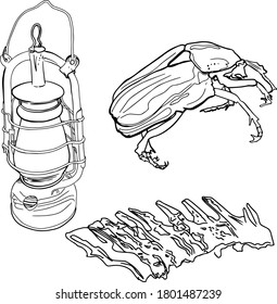 Vector set illustration of mysticism isolated on white background. Fanar, May beetle, bones on paper, logo, clothes, blanks for designers
Описание (на английском языке)137