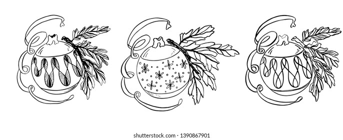 Vector Set illustration of New Year's Christmas toy balls