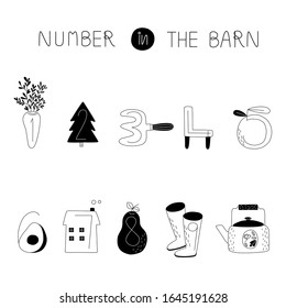 vector set illustration number design in drawing things in the barn flat sign decoration 