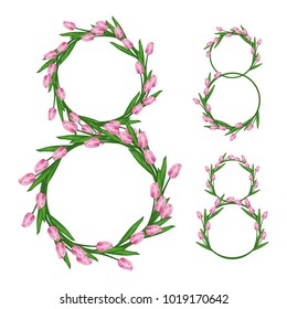 Vector set illustration on March 8 from tulips