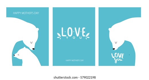 Vector set of illustration with polar bears: a mother and child. And the inscription "I love you." can be used as postcards, posters and invitation cards for Valentine's Day, birthday, Mother's Day