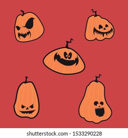 Vector Set Illustration. Vector Set Pumpkin Expression Face