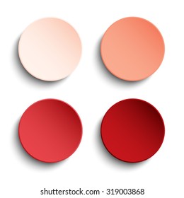 Vector set of illustration of red paper circle notes. Empty label round sticker, tag. Blank templates of a price tags. Mockup for your business presentation. Abstract background, banner, card.
