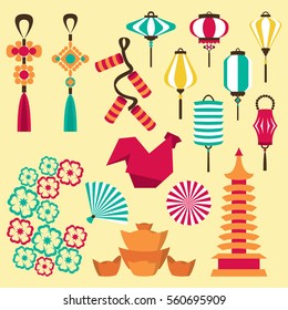 Vector set illustration of Rooster Chinese New Year