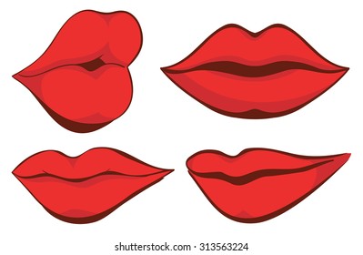 Vector set illustration. Sexy red female lips on a background