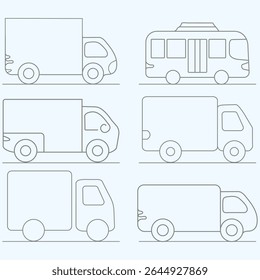 Vector set illustration of simple various types of car icons. Variety of Car Silhouettes in Simple Line Art.