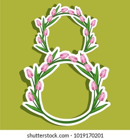 Vector set illustration stickers on March 8 from tulips