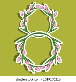 Vector set illustration stickers on March 8 from tulips