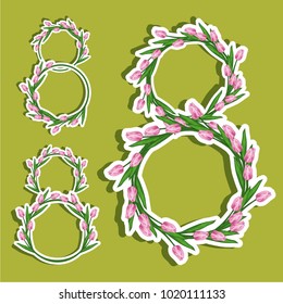 Vector set illustration stickers on March 8 from tulips