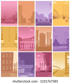 vector set of illustration street backgrounds, park, city, river