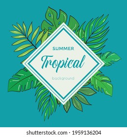 Vector set of illustration template for a postcard, business card, or advertising banner. Tropical background. Space for the text. Stock illustration. Green plants.