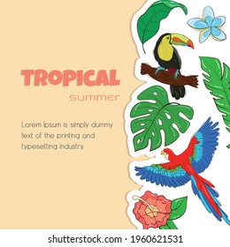 Vector set of illustration template for a postcard, business card, or advertising banner. Tropical background. Space for the text. Stock illustration.