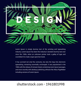 Vector set of illustration template for a postcard, business card, or advertising banner. Tropical background. Space for the text. Stock illustration. Background of plants with a white border.