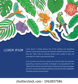 Vector set of illustration template for a postcard, business card, or advertising banner. Tropical background. Space for the text. Blue poster. Stock illustration.