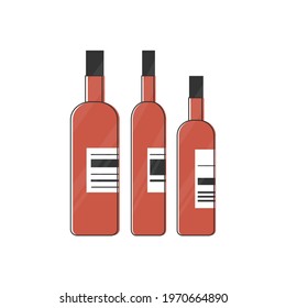 Vector set illustration with three red bottle of wine or other drink