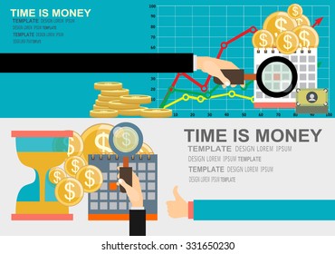 Vector set  illustration of time is money flat design.Concepts web banner and printed materials.