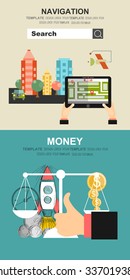 Vector set illustration of time is money flat design.navigation. Concepts web banner and printed materials.
