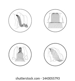 Vector set of illustration of waterfall cascade. Water stream falling of various shape of mountain rock. Isolated outline hand drawn object. Logo, design element. 