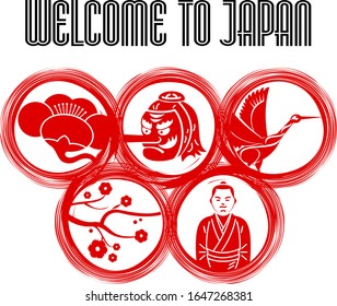 Vektorillustration-Set-Illustration. Willkommen in Japan! Traditionelles japanisches Symbol. Einzeln auf weißem Hintergrund
