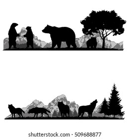 Vector set of illustration with wild animals