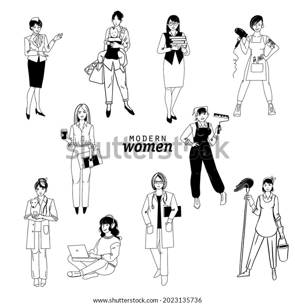 Vector Set Illustration Women Different Professions Stock Vector ...