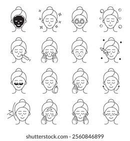 Vector set illustrations about facial skin care.
