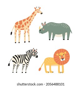 vector set of illustrations of african animals, in cartoon style
