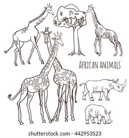 Vector set of illustrations. Animals Africa in cartoon style.
Isolated on white background.