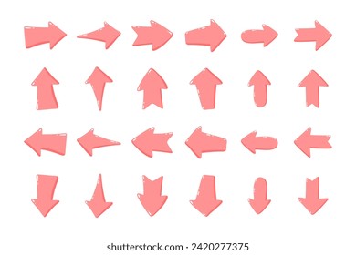 Conjunto vectorial de ilustraciones de pegatinas de flecha de diferentes formas aisladas en un fondo blanco
