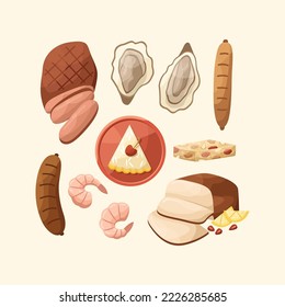Vector set of illustrations of Australian dishes. Kitchen for New Year and Christmas. Flat style.