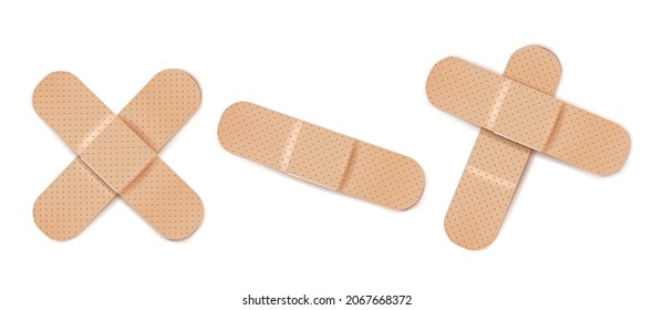 Vector set illustrations of band aids. Vector set aid bandages different forms. Stop virus.