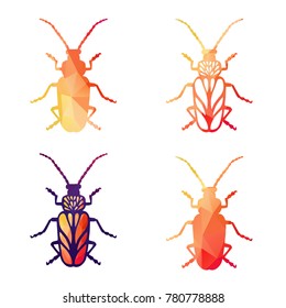 Vector set of illustrations of bug for print at poster or t-shirt. Colorful abstract beetle in white background.