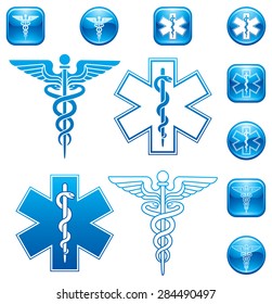 Vector Set Of Illustrations For Caduceus And Aesculapius Staff Icons And Logos.