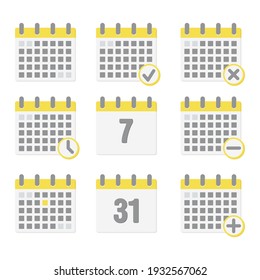 Ilustraciones del conjunto de vectores. Icono de calendarios en un estilo minimalista, con un efecto de volumen en los colores del año 2021. gris y brillante. Plantilla de diseño para sitios web, interfaces.