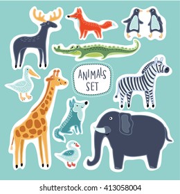 Vector Set of illustrations of cartoon funny cute animals