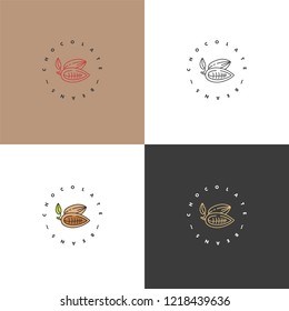 Vector set illustrations of cocoa beans logos. Linear style icons. Chocolate cocoa beans