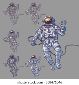 Vector set of illustrations cosmonauts