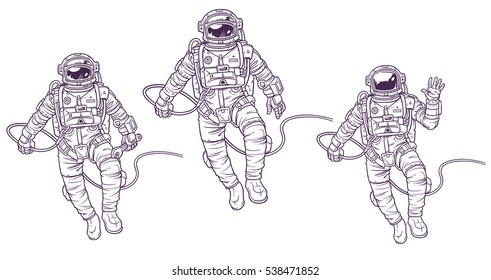 Vector set of illustrations cosmonauts