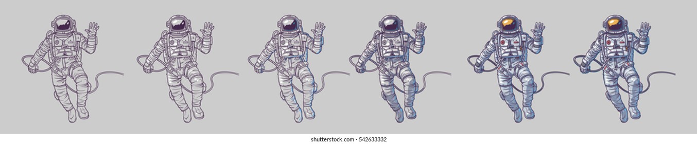 Vector set of illustrations cosmonauts