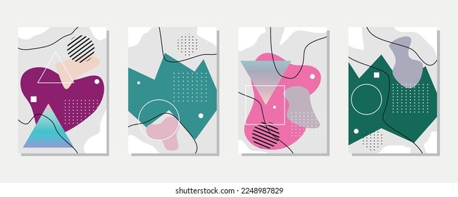 Vector set of illustrations. Set of covers with graphic geometric and gradient elements. Applicable for posters, brochures, posters, covers and banners.