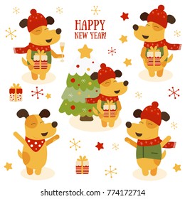 Vector set of illustrations of dog symbol 2018. Elements for new year of pet 2018 design.