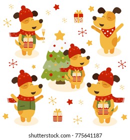 Vector set of illustrations of dog symbol of new year 2018. Vector symbol of new year 2018 in Chinese calendar.